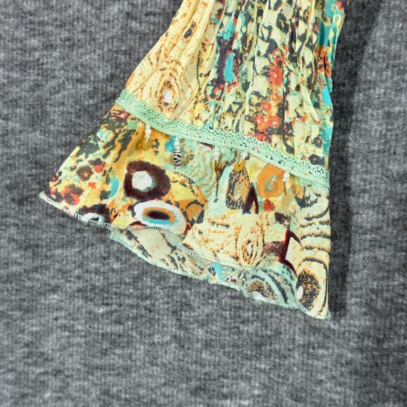 Y2kK Crinkle Ruffle Top Sz Large Petite Long Bell Sleeves Dangling Beads Boho - Picture 5 of 7